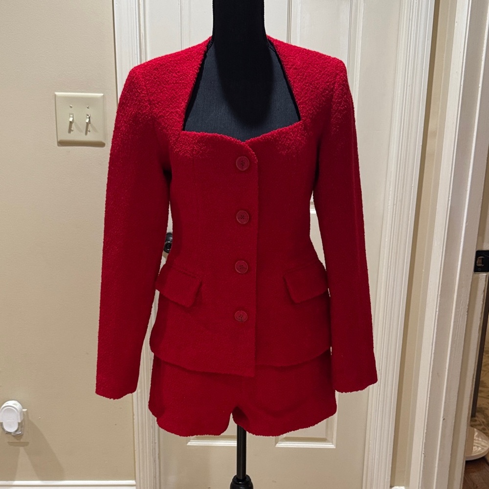 ASTR The Label Red Women's Jacket & Shorts Set